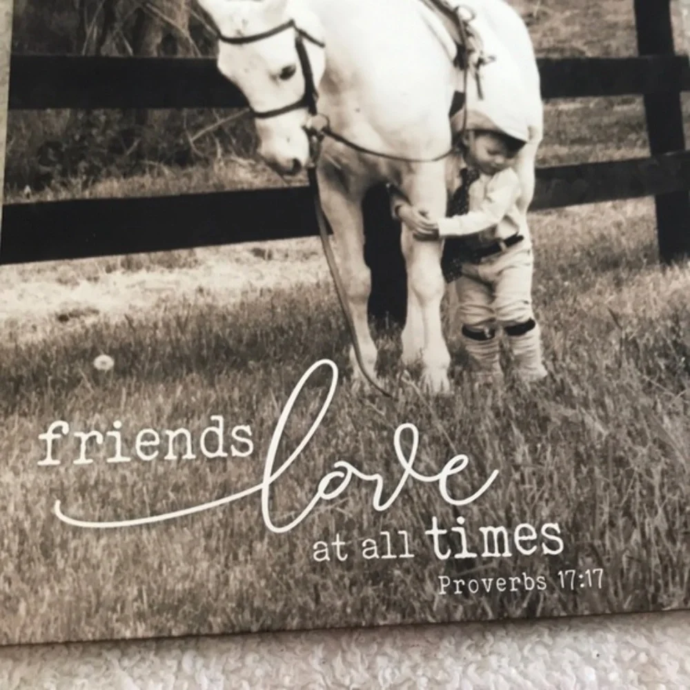 WALL DECOR FRIENDS LOVE HORSE AND BOY canvas wood NEW